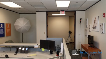 Behind the scenes at an interior office photography shoot