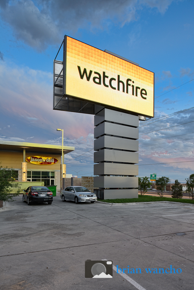 Large digital message sign at the fountains at farah - el paso architectural photographer