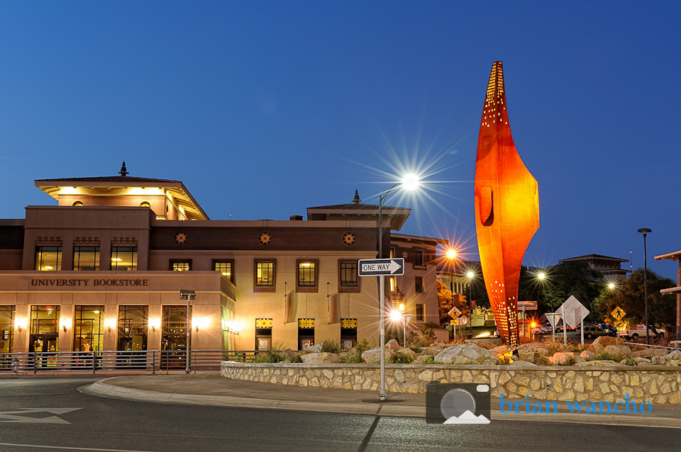 Exterior architecture photography - UTEP sculpture.